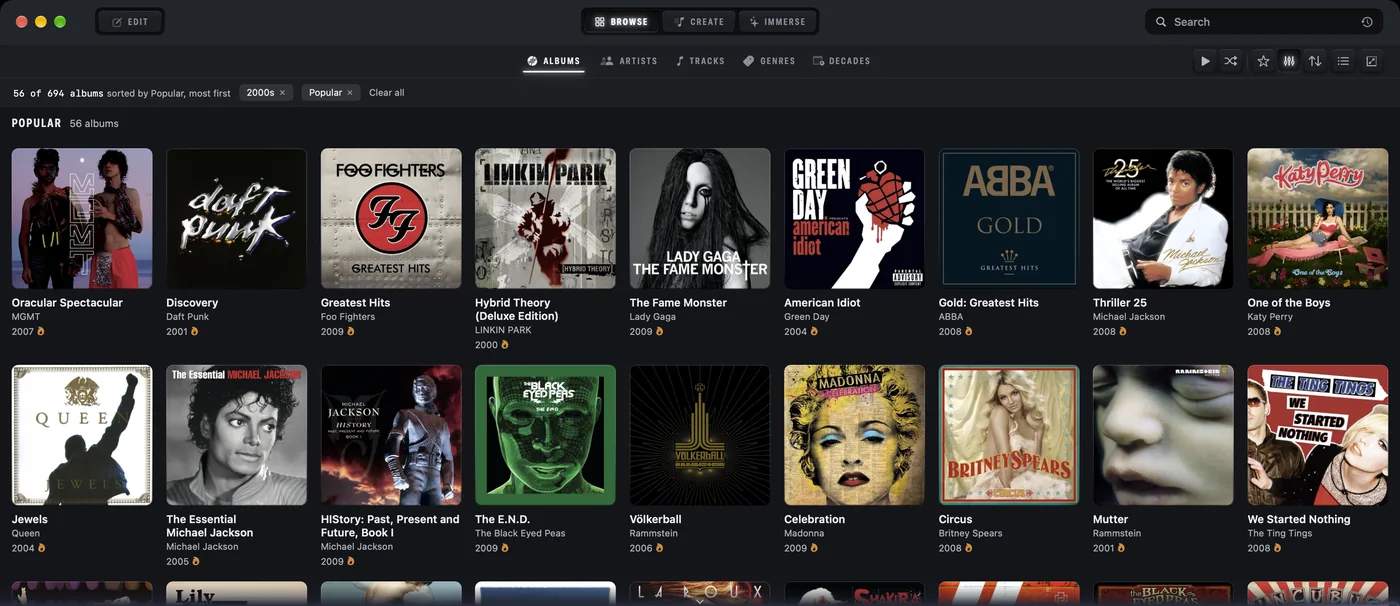 Musicae — 56 of 694 albums, narrowed to the 2000s and to what is widely heard